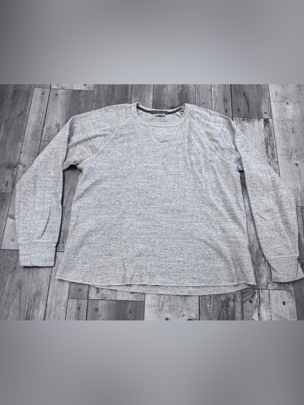 Wallace & Barnes Sweater Men Large Gray Waffle Knit Thermal Crewneck Pullover
